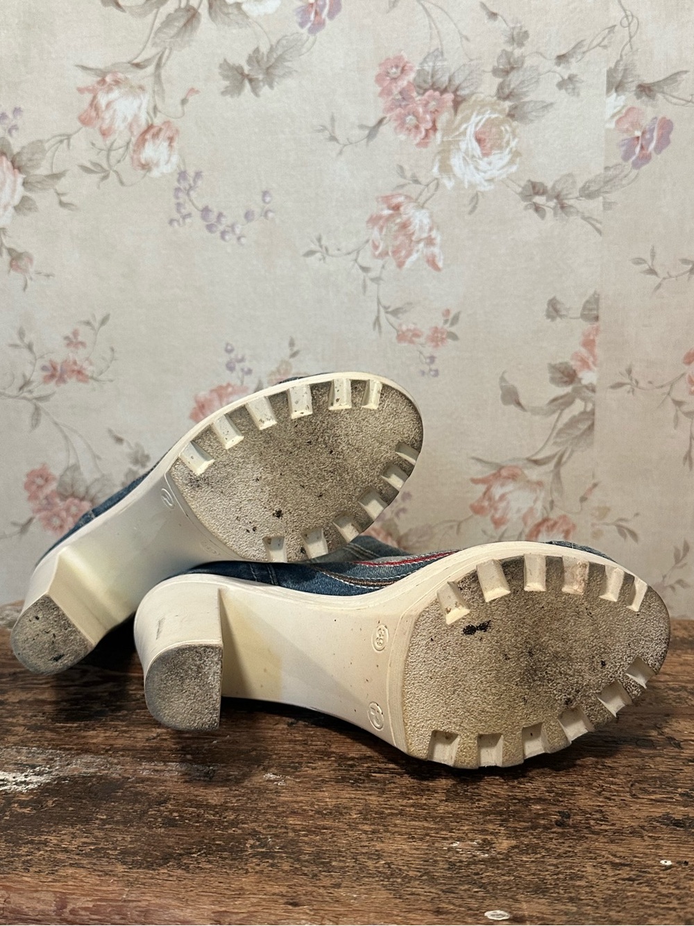 Upcycled Boots Platform Denim Y2K High Block Heel Size 39 - Picture 9 of 10